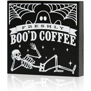Smile Halloween Wood Box Sign, Skull Faux Books, Boo Coffee Table Decor